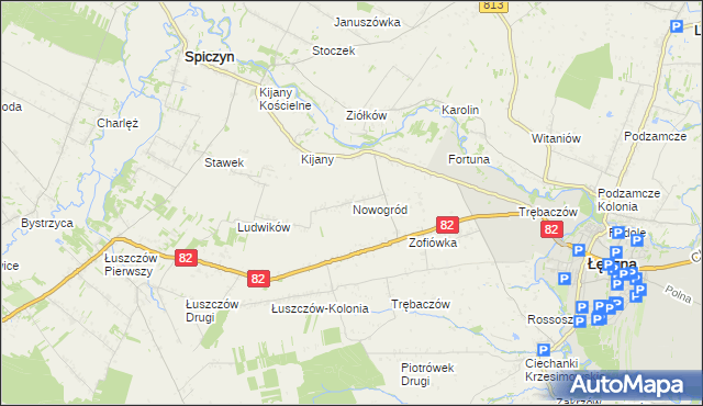 mapa Nowogród gmina Łęczna, Nowogród gmina Łęczna na mapie Targeo