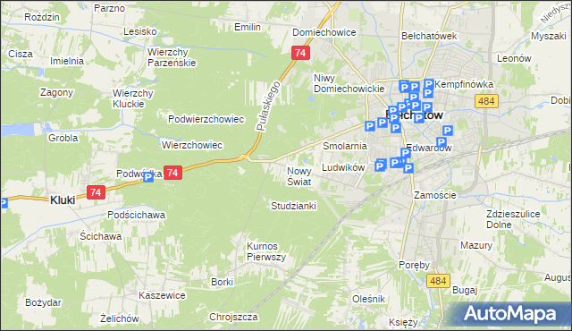 mapa Nowy Świat gmina Bełchatów, Nowy Świat gmina Bełchatów na mapie Targeo