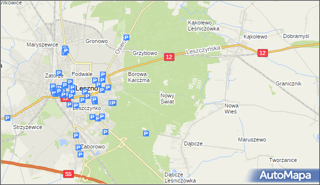 mapa Nowy Świat gmina Rydzyna, Nowy Świat gmina Rydzyna na mapie Targeo