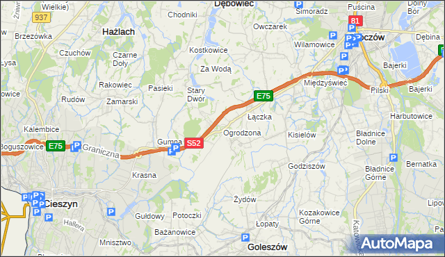 mapa Ogrodzona gmina Dębowiec, Ogrodzona gmina Dębowiec na mapie Targeo