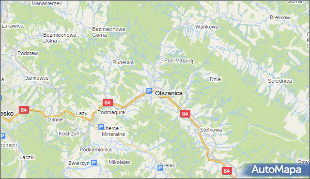 mapa Olszanica powiat leski, Olszanica powiat leski na mapie Targeo