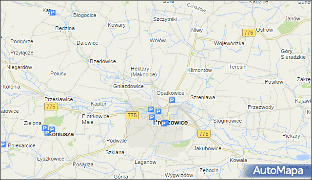 mapa Opatkowice gmina Proszowice, Opatkowice gmina Proszowice na mapie Targeo
