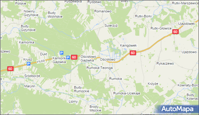 mapa Ościsłowo gmina Glinojeck, Ościsłowo gmina Glinojeck na mapie Targeo