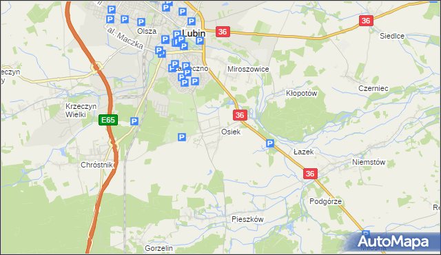 mapa Osiek gmina Lubin, Osiek gmina Lubin na mapie Targeo