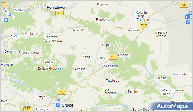 mapa Osiny gmina Chodel, Osiny gmina Chodel na mapie Targeo