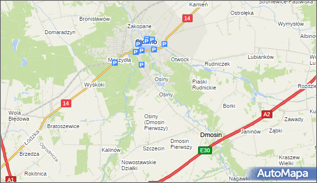 mapa Osiny gmina Dmosin, Osiny gmina Dmosin na mapie Targeo