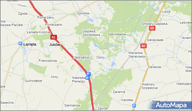 mapa Osiny gmina Gostynin, Osiny gmina Gostynin na mapie Targeo