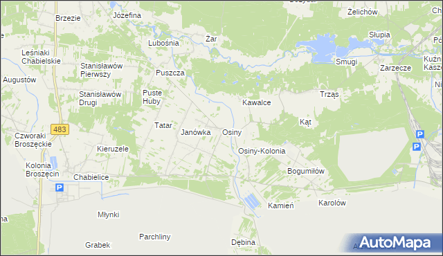 mapa Osiny gmina Szczerców, Osiny gmina Szczerców na mapie Targeo