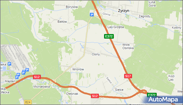 mapa Osiny gmina Żyrzyn, Osiny gmina Żyrzyn na mapie Targeo
