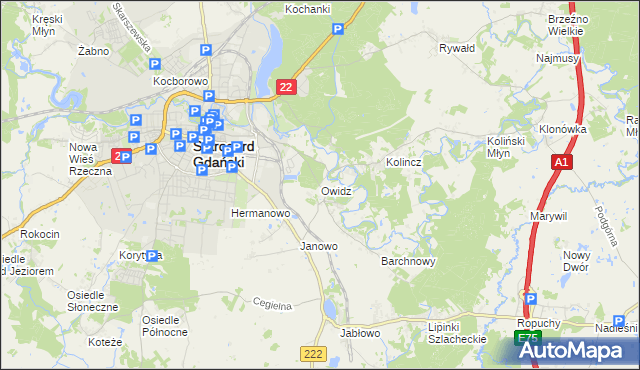 mapa Owidz, Owidz na mapie Targeo