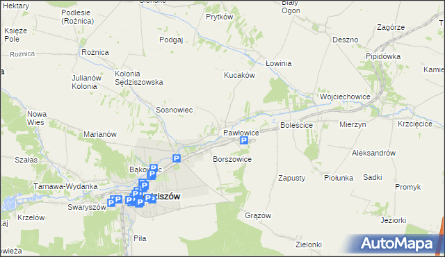 mapa Pawłowice gmina Sędziszów, Pawłowice gmina Sędziszów na mapie Targeo
