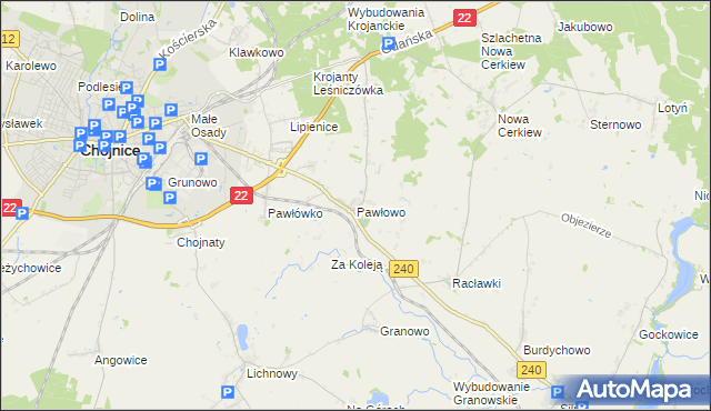 mapa Pawłowo gmina Chojnice, Pawłowo gmina Chojnice na mapie Targeo