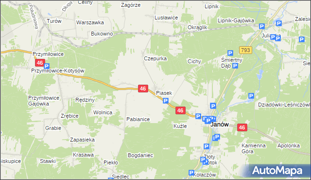 mapa Piasek gmina Janów, Piasek gmina Janów na mapie Targeo