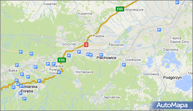 mapa Piechowice powiat jeleniogórski, Piechowice powiat jeleniogórski na mapie Targeo