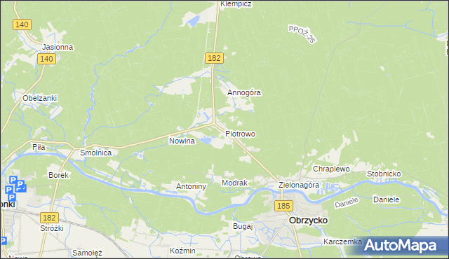 mapa Piotrowo gmina Obrzycko, Piotrowo gmina Obrzycko na mapie Targeo