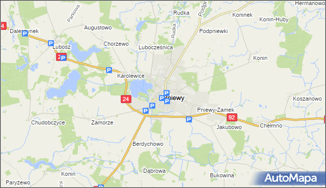 mapa Pniewy powiat szamotulski, Pniewy powiat szamotulski na mapie Targeo