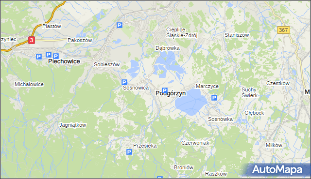 mapa Podgórzyn powiat jeleniogórski, Podgórzyn powiat jeleniogórski na mapie Targeo