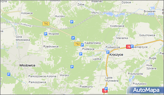 mapa Podlesice gmina Kroczyce, Podlesice gmina Kroczyce na mapie Targeo