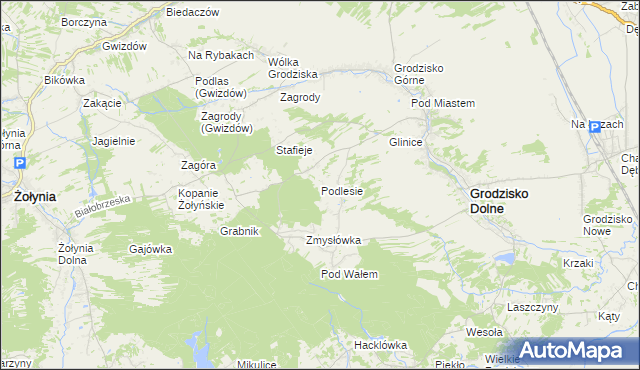 mapa Podlesie gmina Grodzisko Dolne, Podlesie gmina Grodzisko Dolne na mapie Targeo