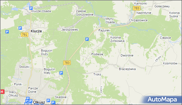 mapa Podlesie gmina Olkusz, Podlesie gmina Olkusz na mapie Targeo