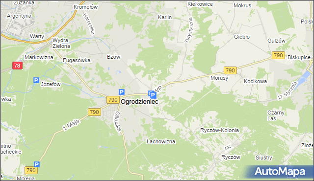 mapa Podzamcze gmina Ogrodzieniec, Podzamcze gmina Ogrodzieniec na mapie Targeo
