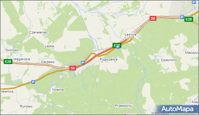 mapa Pogorzelice, Pogorzelice na mapie Targeo