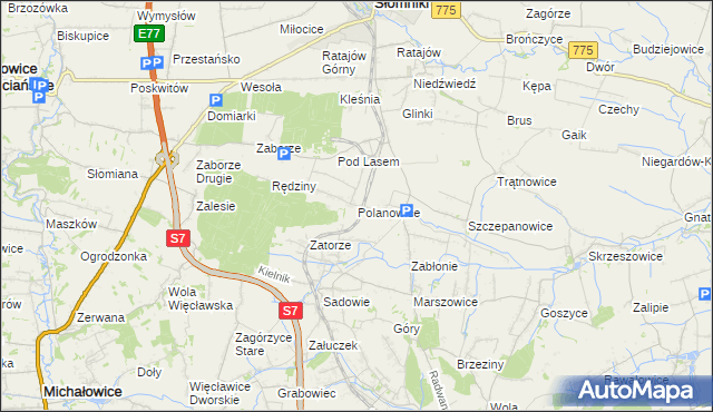 mapa Polanowice gmina Słomniki, Polanowice gmina Słomniki na mapie Targeo