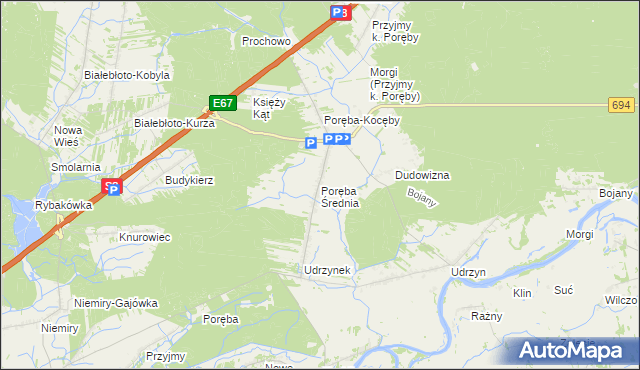 mapa Poręba Średnia, Poręba Średnia na mapie Targeo