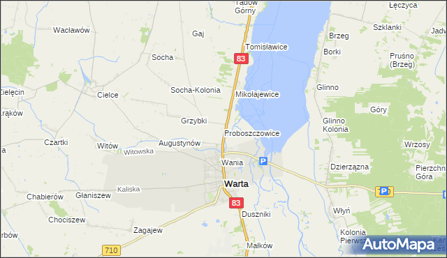 mapa Proboszczowice gmina Warta, Proboszczowice gmina Warta na mapie Targeo