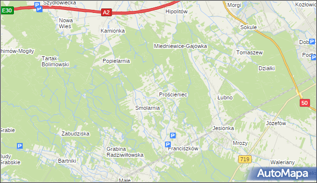 mapa Prościeniec, Prościeniec na mapie Targeo