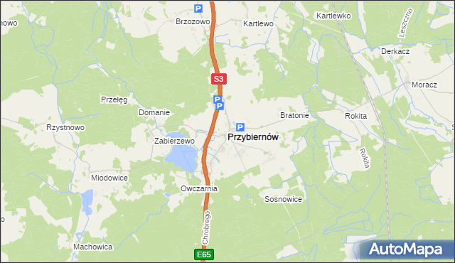 mapa Przybiernów, Przybiernów na mapie Targeo