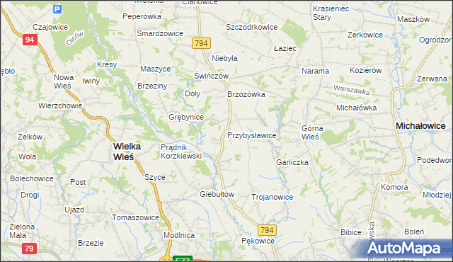 mapa Przybysławice gmina Zielonki, Przybysławice gmina Zielonki na mapie Targeo