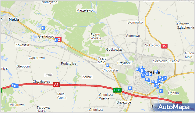 mapa Psary Małe gmina Września, Psary Małe gmina Września na mapie Targeo