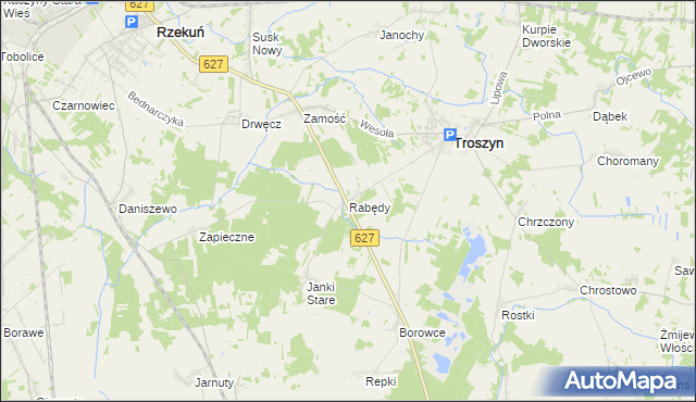 mapa Rabędy gmina Troszyn, Rabędy gmina Troszyn na mapie Targeo