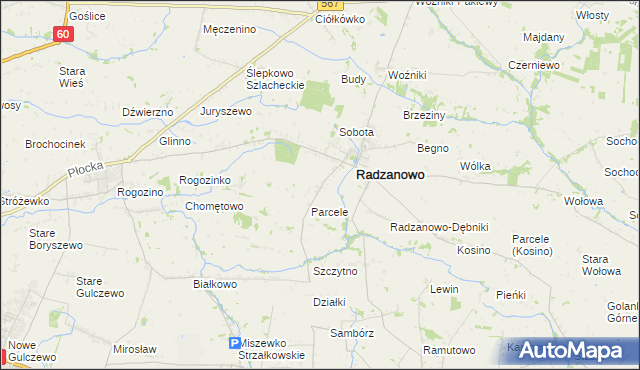 mapa Radzanowo-Lasocin, Radzanowo-Lasocin na mapie Targeo
