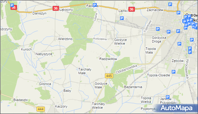 mapa Radziwiłłów gmina Ostrów Wielkopolski, Radziwiłłów gmina Ostrów Wielkopolski na mapie Targeo