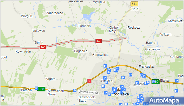 mapa Rakowiska gmina Biała Podlaska, Rakowiska gmina Biała Podlaska na mapie Targeo