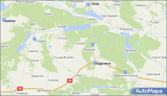 mapa Rejowiec gmina Nagłowice, Rejowiec gmina Nagłowice na mapie Targeo