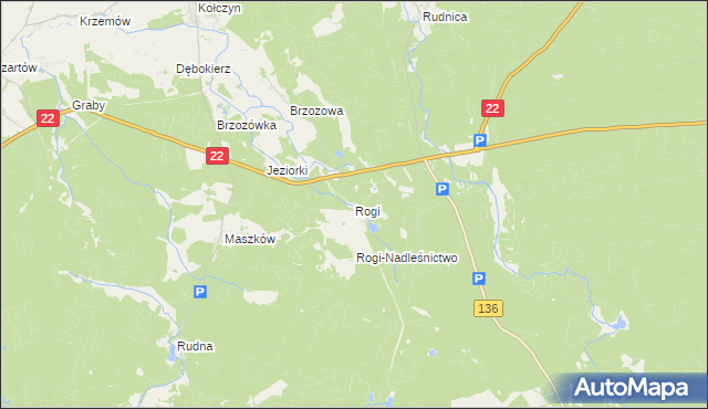 mapa Rogi gmina Lubniewice, Rogi gmina Lubniewice na mapie Targeo