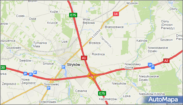 mapa Rokitnica gmina Stryków, Rokitnica gmina Stryków na mapie Targeo