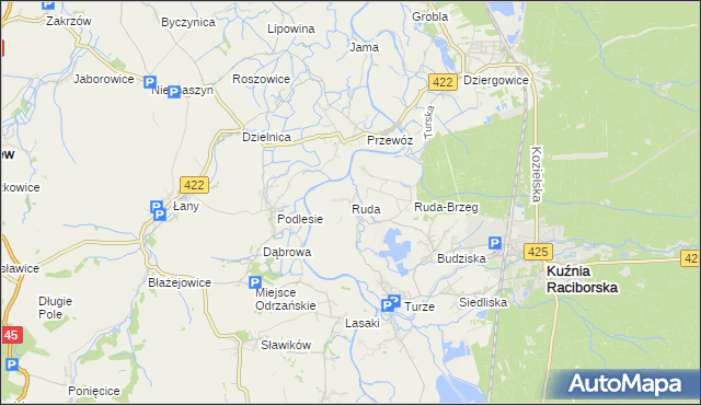 mapa Ruda gmina Kuźnia Raciborska, Ruda gmina Kuźnia Raciborska na mapie Targeo
