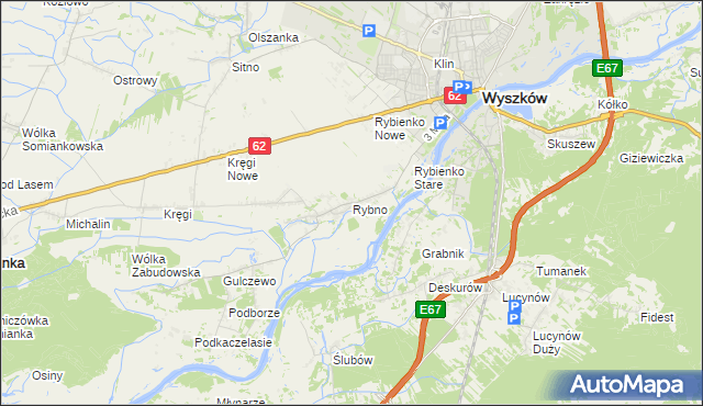 mapa Rybno gmina Wyszków, Rybno gmina Wyszków na mapie Targeo