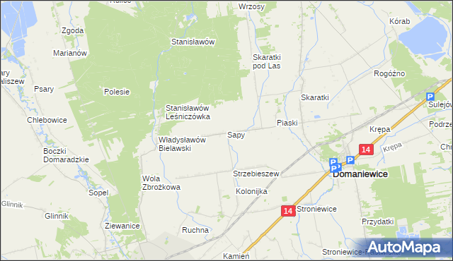 mapa Sapy gmina Domaniewice, Sapy gmina Domaniewice na mapie Targeo