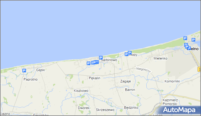 mapa Sarbinowo gmina Mielno, Sarbinowo gmina Mielno na mapie Targeo