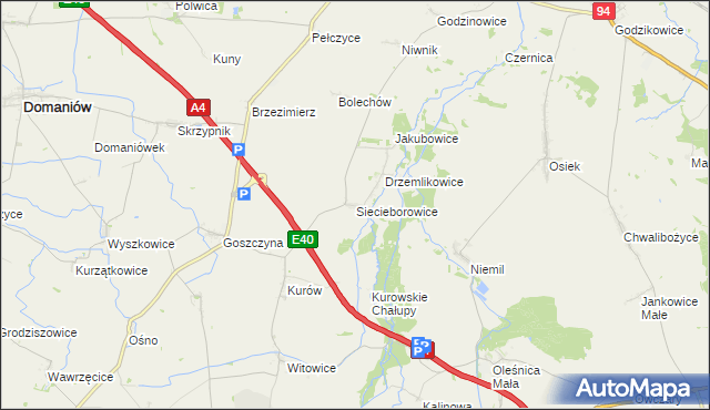 mapa Siecieborowice, Siecieborowice na mapie Targeo