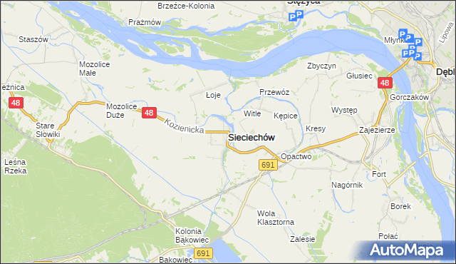 mapa Sieciechów powiat kozienicki, Sieciechów powiat kozienicki na mapie Targeo