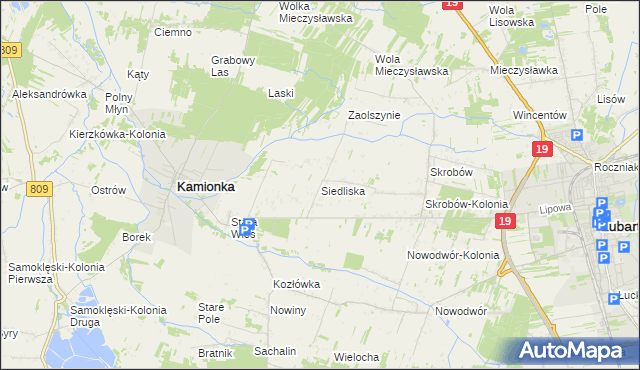 mapa Siedliska gmina Kamionka, Siedliska gmina Kamionka na mapie Targeo