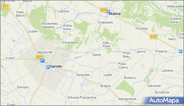 mapa Sielce gmina Sanniki, Sielce gmina Sanniki na mapie Targeo
