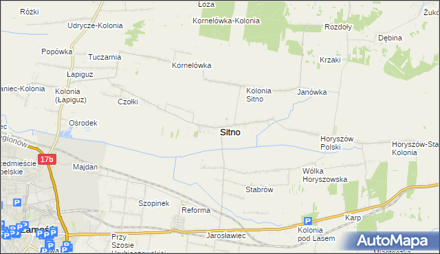 mapa Sitno powiat zamojski, Sitno powiat zamojski na mapie Targeo