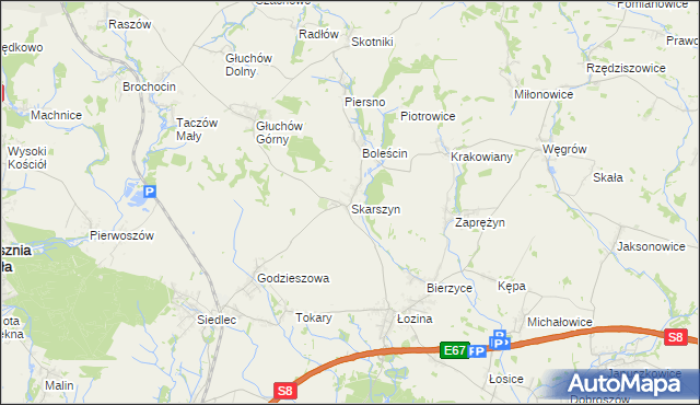 mapa Skarszyn gmina Trzebnica, Skarszyn gmina Trzebnica na mapie Targeo